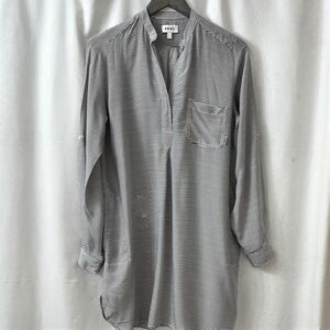 DKNY Gray & White Striped Lightweight Tunic Roll-Tab Sleeves
